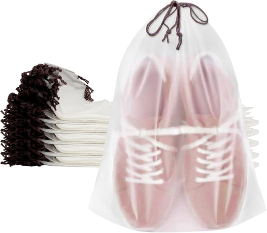 150 Pack Shoe Bags for Travel - 15.7" x 11.7" Large Clear Drawstring Bags - Waterproof Shoe Storage Dust Bags for Packing, Organization, Traveling