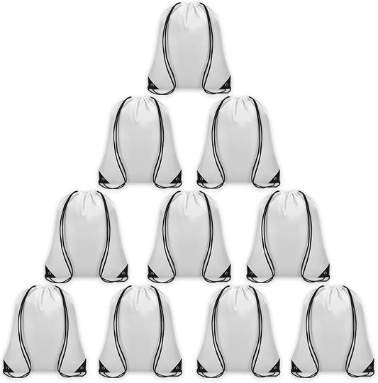 10Pcs Drawstring Backpack Bulk Cinch Bag, Drawstring Bags Polyester for Gym Sports Beach Party Trip (White)