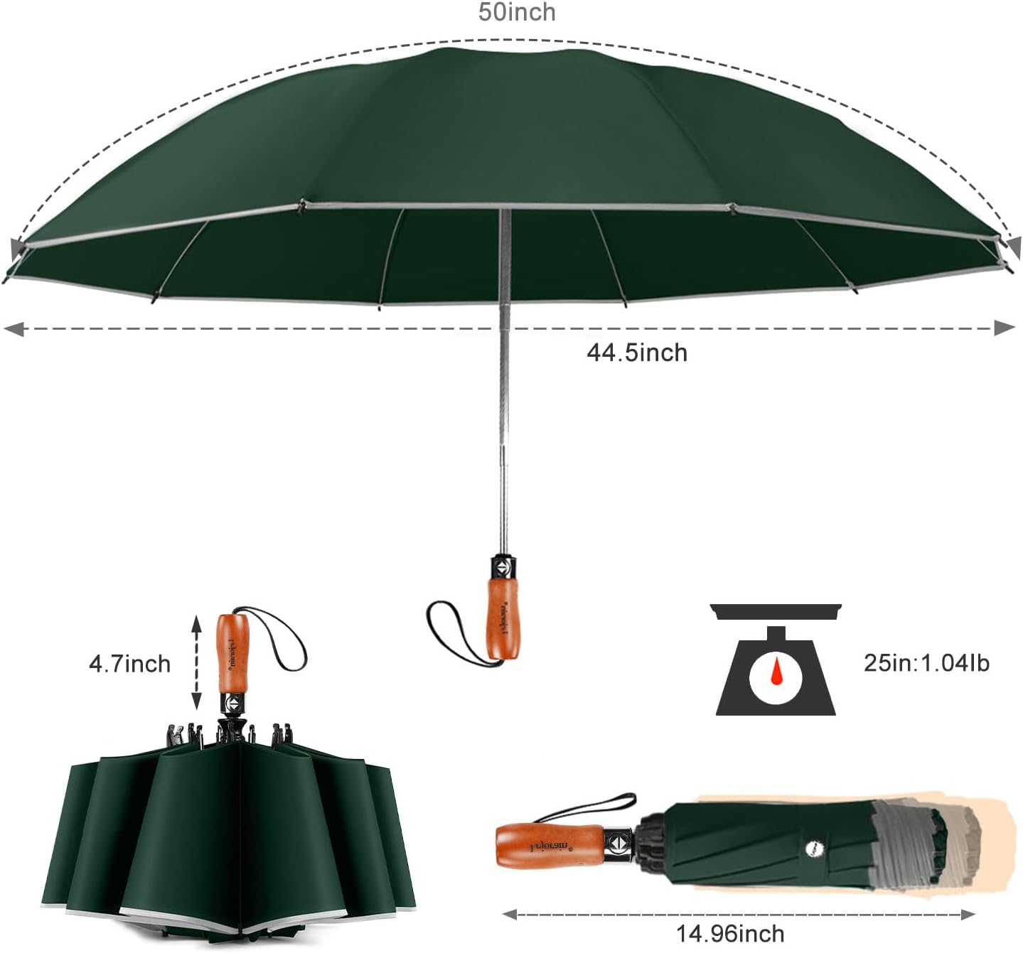 Lejorain Golf Large Inverted Umbrella - Black Big Windproof Heavy Duty Upside Down 46/50/54 Inch Compact Reverse Car Automatic Folding Reflective Umbrella