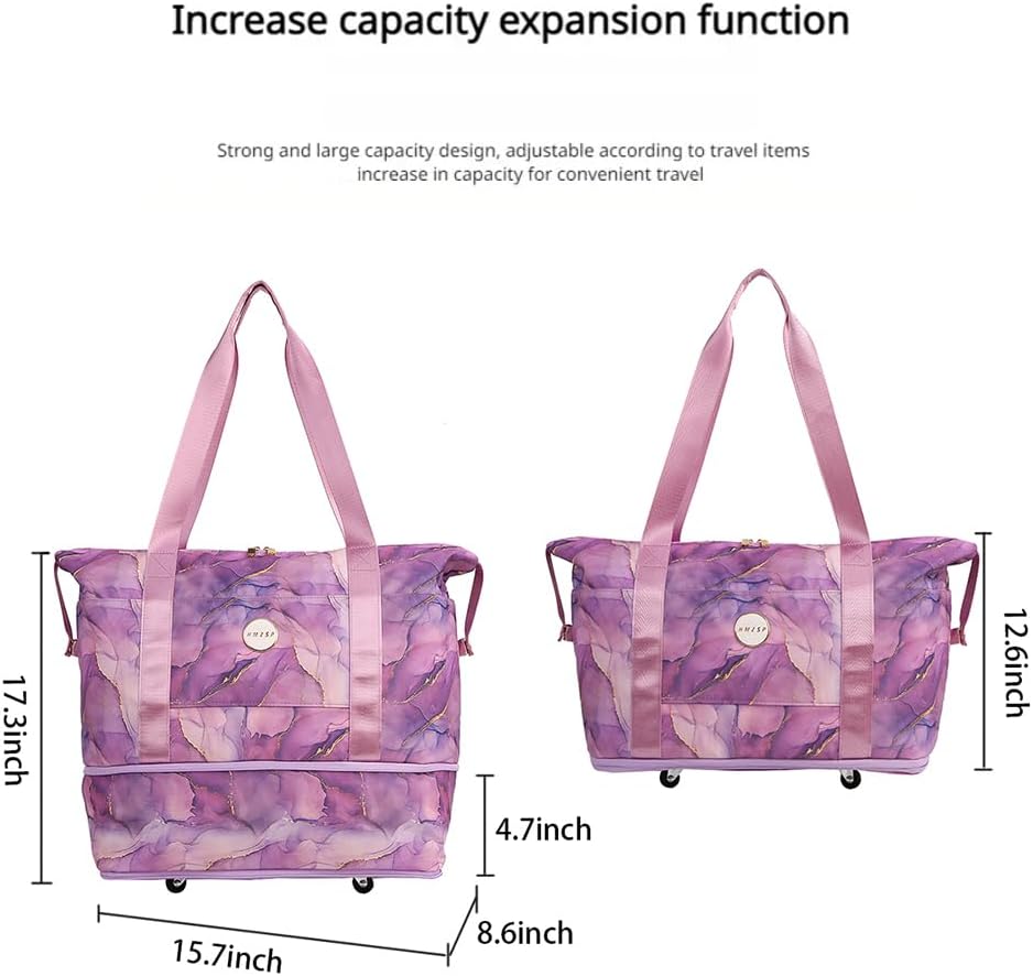 Large Travel Duffel Bag With Wheels Waterproof Lightweight, Sports Tote Gym Bag, Carry on Luggage with Dry&Wet Separation for Gym, Vacation