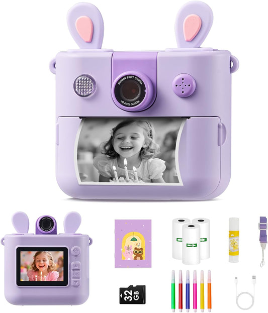 ORGSTA Kids Instant Print Camera for Boys and Girls 1080P HD Toddler Digital Camera with 3 Rolls Print Paper&32G Card, Christmas Birthday Gift Toys for Age 3-16 Kids Portable Travel Digital Camera Toy