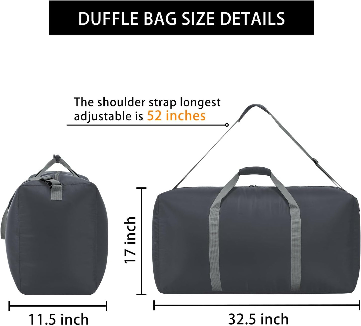105L Extra Large Duffel Bag 32.5 inch Lightweight Luggage for Travel-Grey