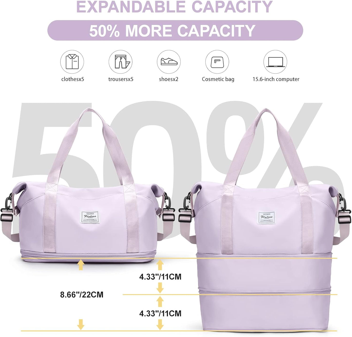 Travel Duffel Bag, Sports Tote Gym Bag, Shoulder Weekender Overnight Bag for Women