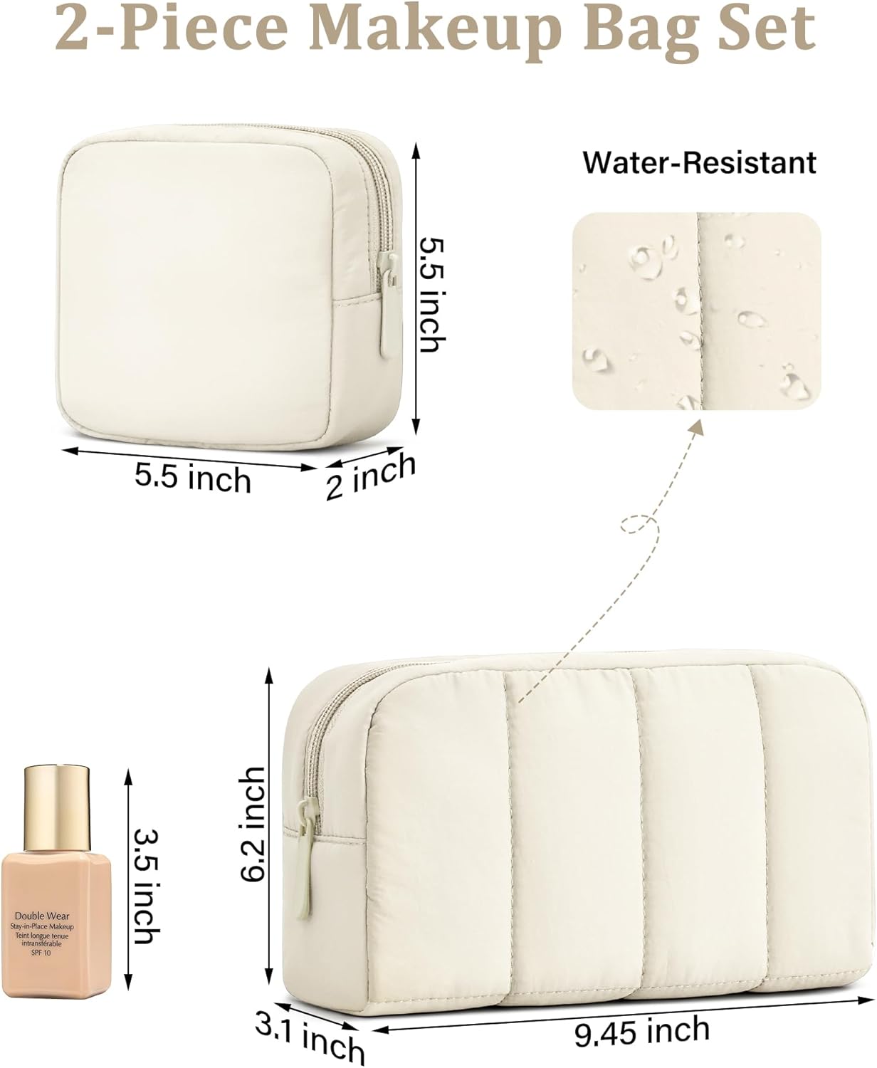 oscaurt 2 Pcs Makeup Bag Travel Toiletry Bag for Women Puffy Padded Cosmetic Pouch Purse Wide-open Makeup Organizer Case Travel Essentials