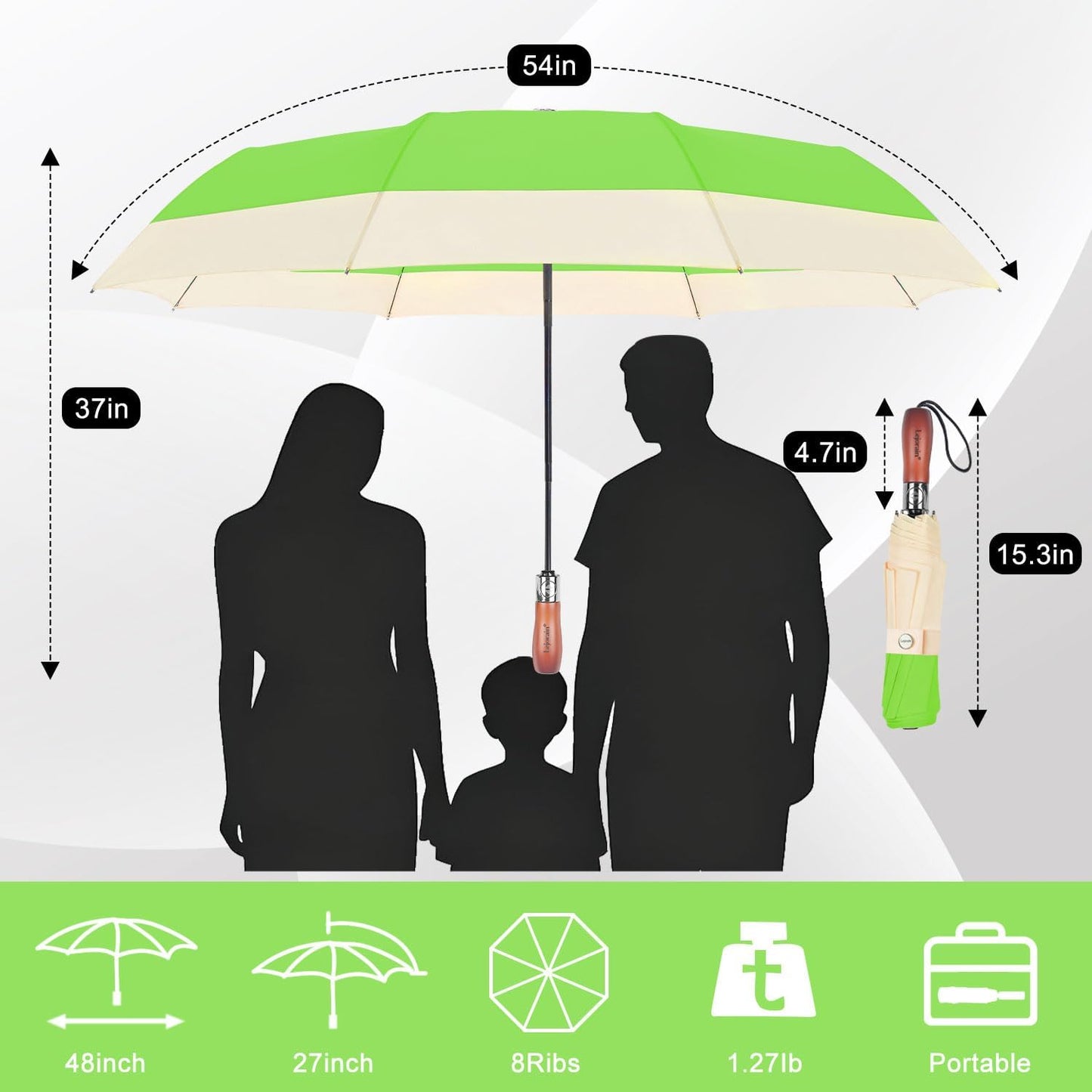 Lejorain Compact Golf Umbrella Large - 54inch Travel Big Portable Automatic Folding Umbrella Windproof for Men Heavy Duty 210T Dupont Teflon Coated Umbrella for Rain