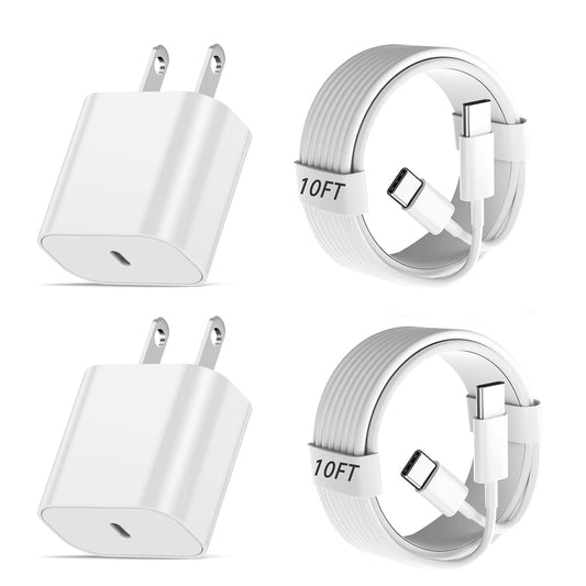 10FT Fast Charging for iPhone 16 15 Charger,2Pack 20W USBC Wall Charger Travel Plug Block Long 10Foot iPhone 16 15 Charging Cable for iPhone 16/16 Pro/15/15 Plus/15 Pro/15 Pro Max/iPad Mini 6/iPad Air