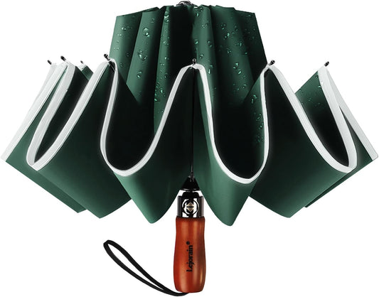 Lejorain Golf Large Inverted Umbrella - Black Big Windproof Heavy Duty Upside Down 46/50/54 Inch Compact Reverse Car Automatic Folding Reflective Umbrella