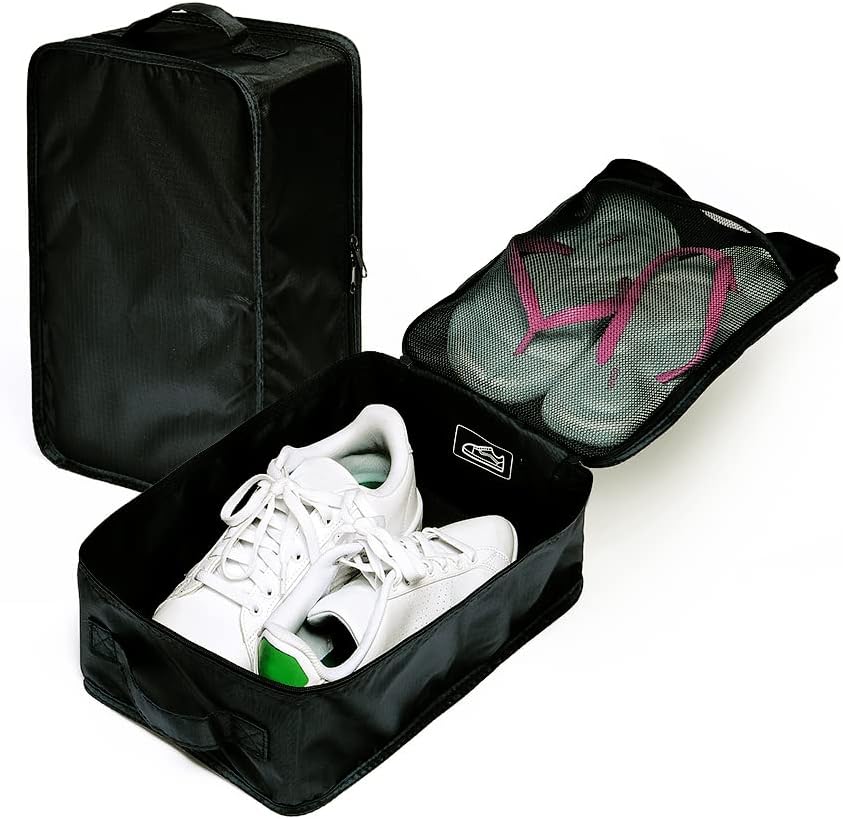 Travel Shoe Bags, Foldable Waterproof Shoe Pouches Organizer-Double Layer (8 Black Shoe Bags)