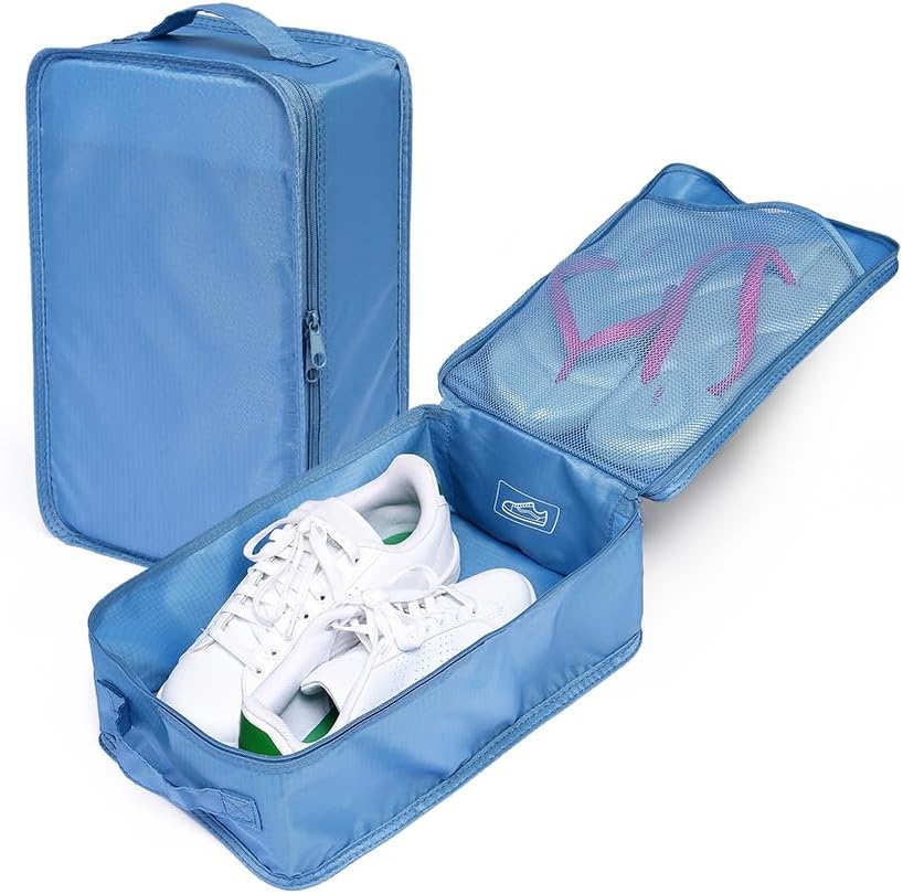 Travel Shoe Bags, Foldable Waterproof Shoe Pouches Organizer-Double Layer (6 Seablue Shoe Bags)