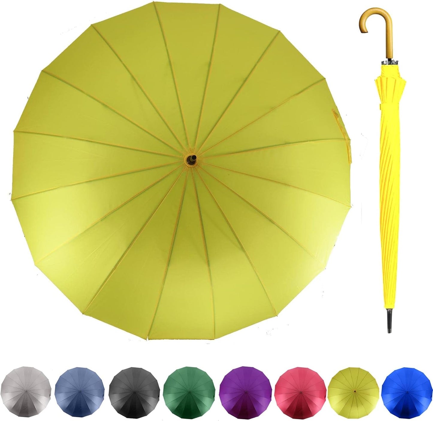 MRTLLOA 52 Inch Windproof Large Umbrellas for Rain, 16 Ribs, J Wooden Handle, 210T High-density Fabric Golf Stick Umbrella