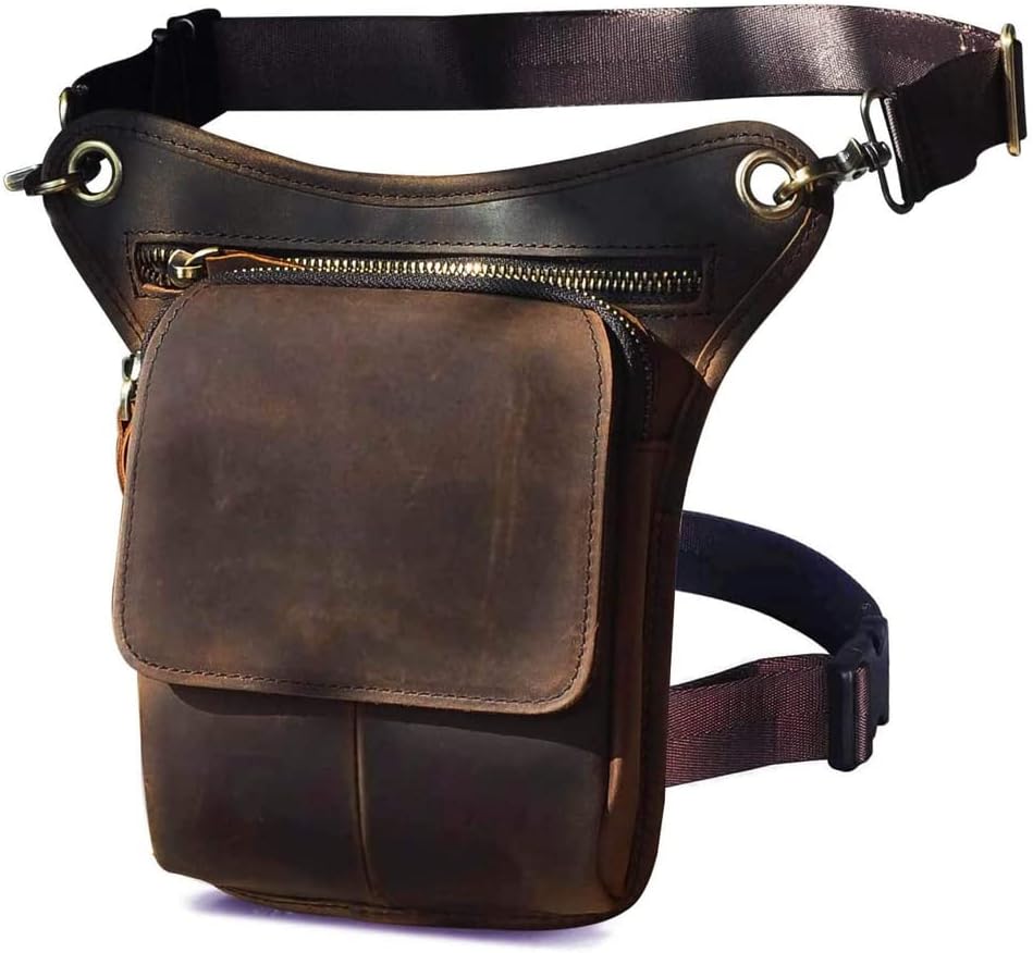 Leather Waist Pack Drop Leg Bag for Men Women Belt Bumbag Multi-Purpose Motorcycle Bike Outdoor Sports Tactical Cycling Riding Hiking Camping Pouch