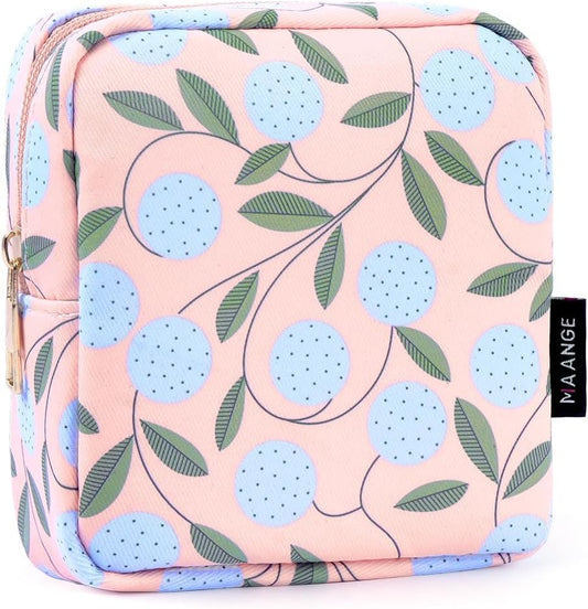 MAANGE Small Makeup Bag for Purse, Portable Cosmetic Bag, Mini Makeup Bag with Slip-in Pockets, Cute Make Up Bag, Pouches for Purse Women (Pink Plants)