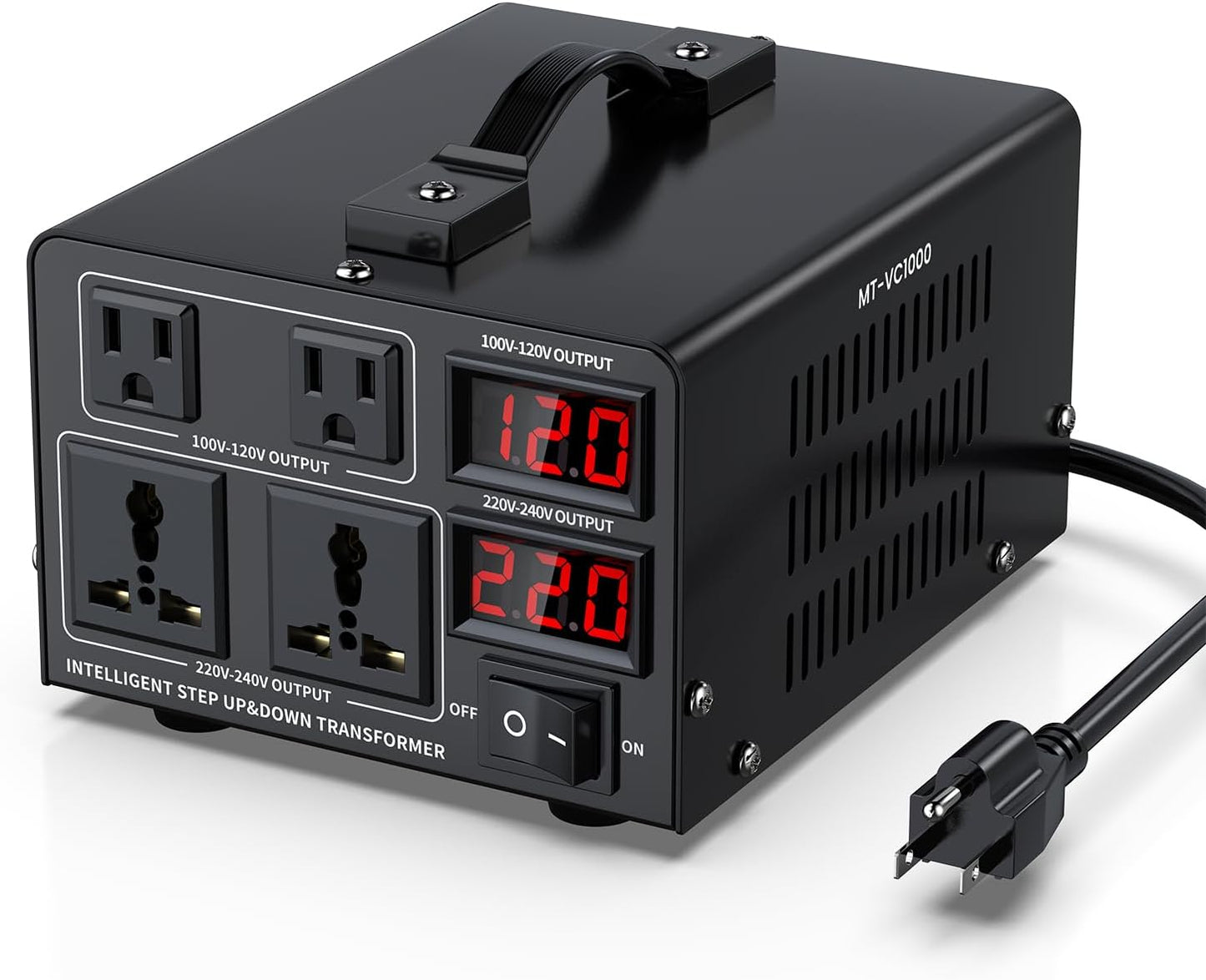 1000W Voltage Converter Transformer(110V to 220V or 220V to 110V) Step Up/Down Converter 110/120 Volt - 220/240 Volt w/US Power Cord,Circuit Breaker Protection, LCD Screen Display