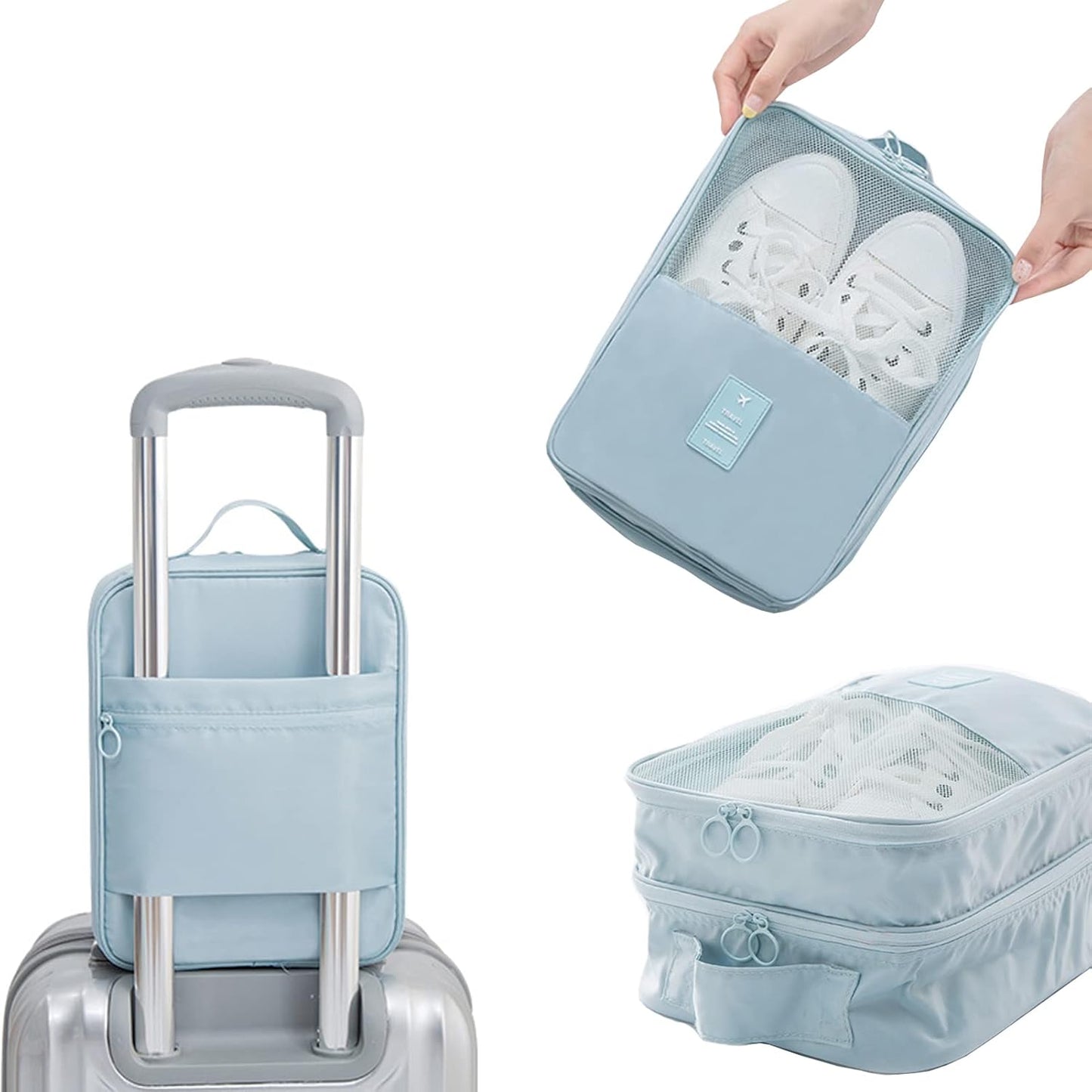 Shoe Bag for Travel, Travel Shoe Bag for Packing, Hold 3 Pairs of Shoes, Travel Essentials for Flying Shoe Organizer Shoe Storage Bag for Travel Light Blue