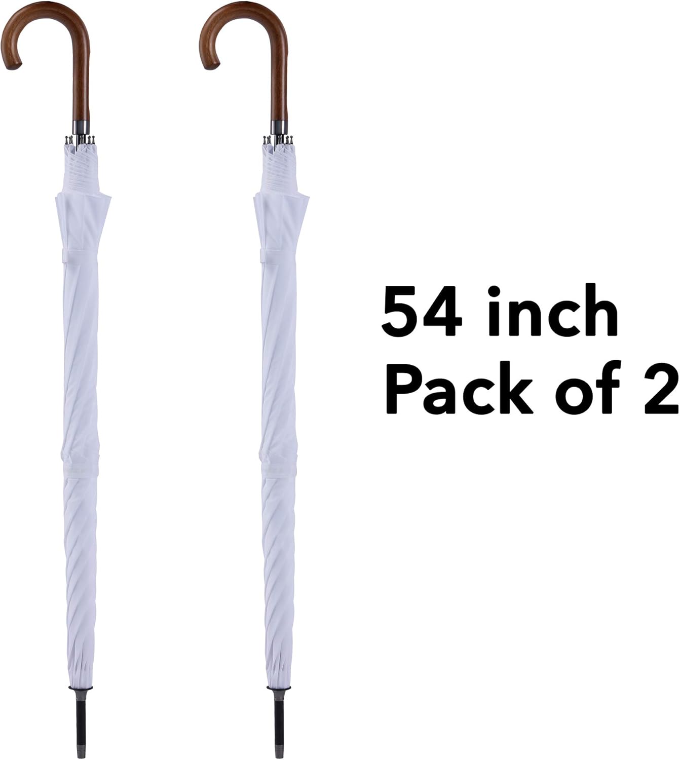 ZEKAR Wooden J-Handle Umbrella, 54/62 / 68 inch, UV & Classic Versions, Large Windproof Stick Umbrella, Auto Open for Men and Women Golf umbrella (white, 54”Black-pack-of-2)