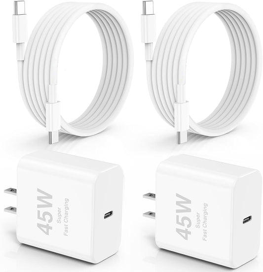 10ft iPhone 17 16 15 Charger, 2Pack 45W USB C Fast Charging Block and Long Type C to C Cable Cord,Wall Plug Adapter Cube Brick for Apple iPhone 17 Pro Max/17 Air/16e/16 Pro/15 Plus/iPad,Samsung Galaxy