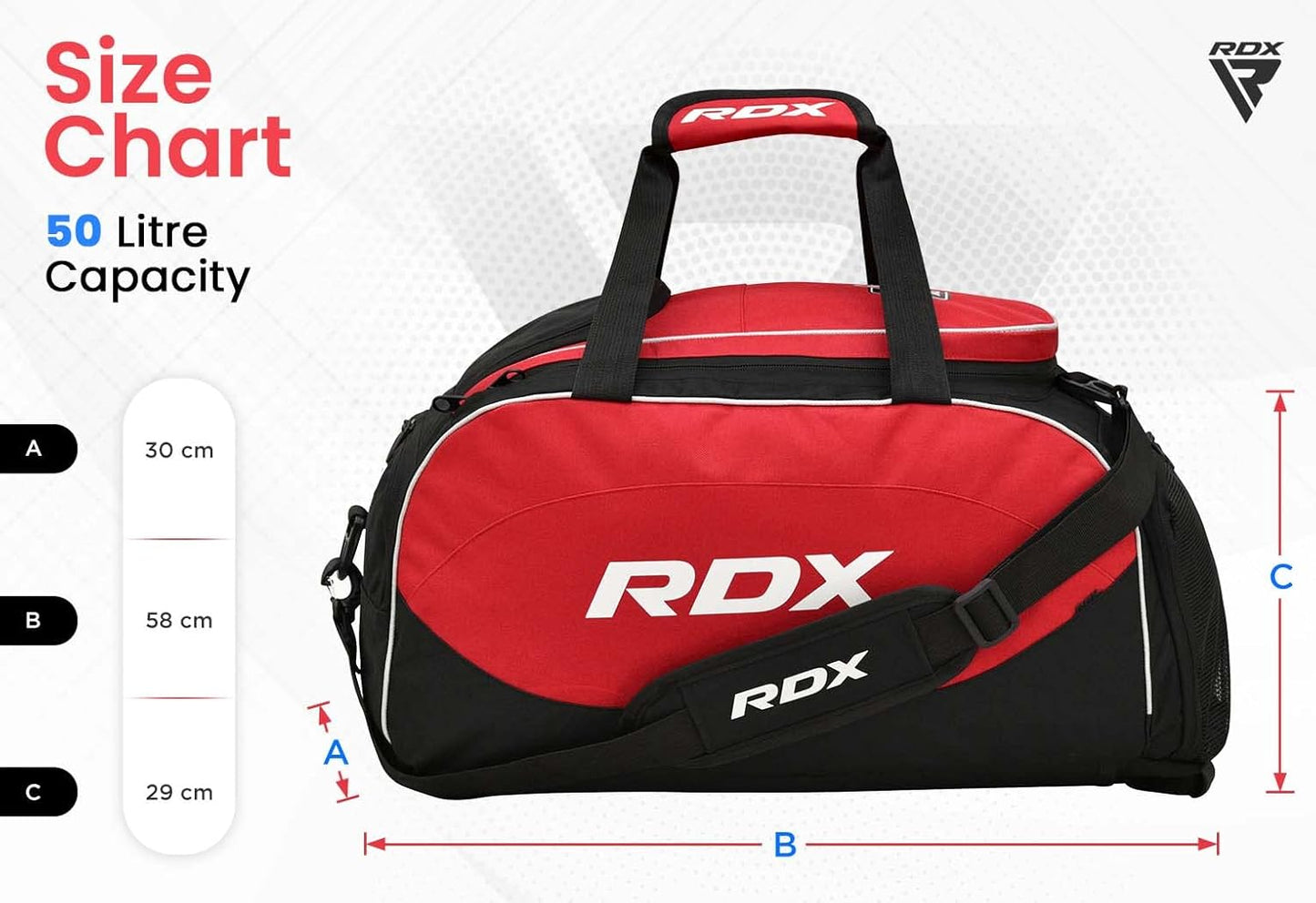 RDX 50L Gym Bag with Ventilated Shoes Compartment, All In One Backpack Duffle Holdall, Fitness Sports MMA Boxing Yoga Swim Gear Sportswear Bag, Weekend Overnight Travel Hiking Rucksack for Men Women