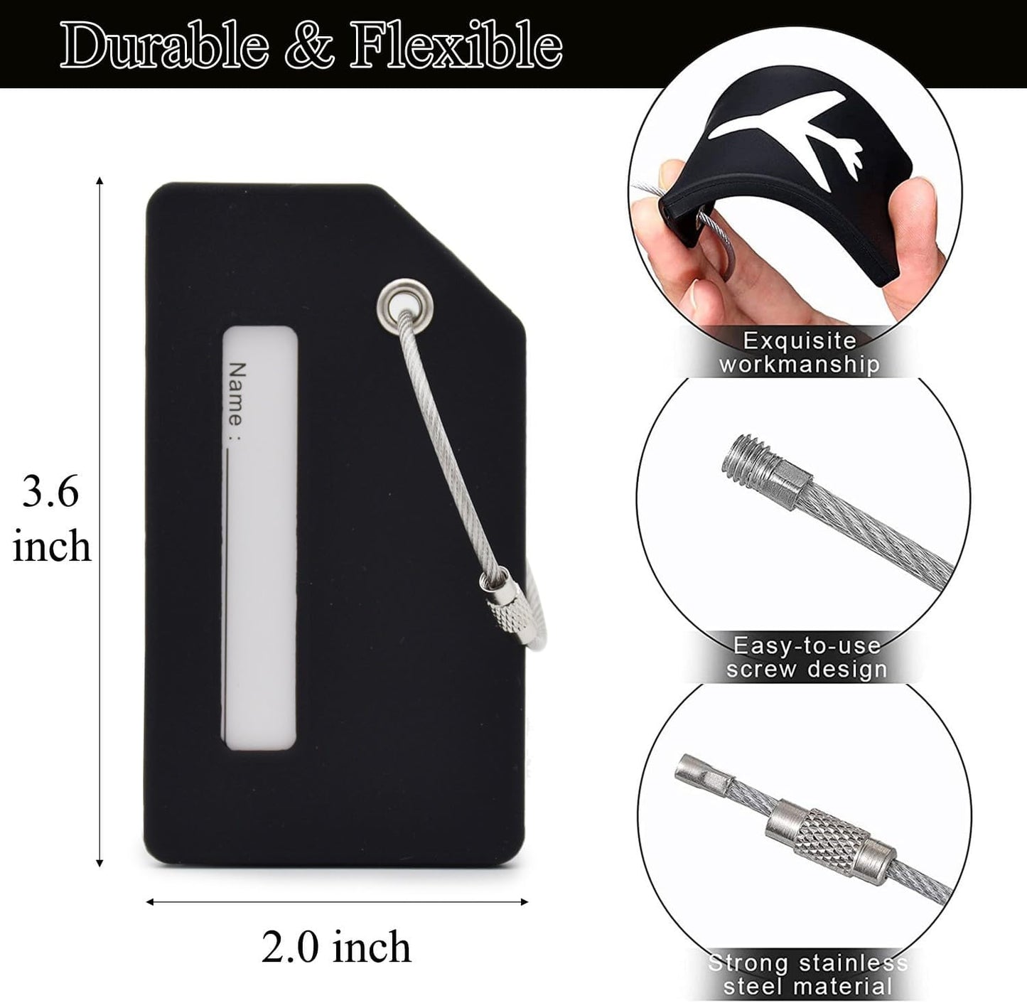 10 Pack Silicone Luggage Tag for Suitcases with Stainless Loop, Privacy Protection Travel Bag Tags Perfect to Quickly Spot Baggage Handbag (Multicolour)