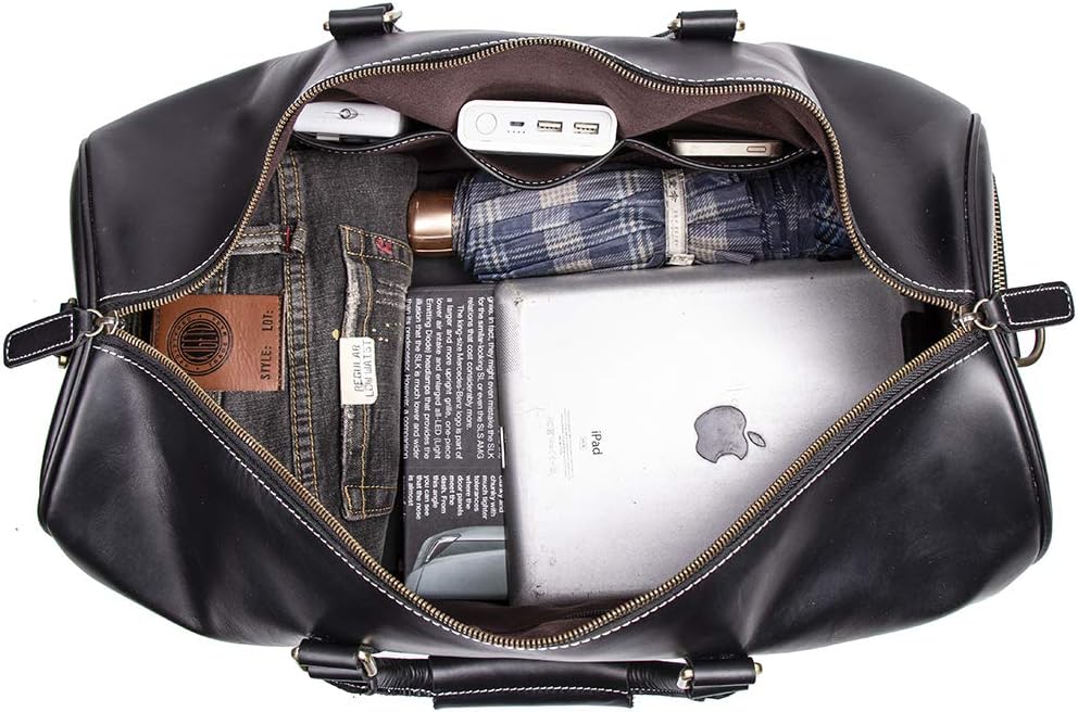 Leather Travel Luggage Bag, Mens Duffle Retro Carry on Handbag(Black, 22 Inch)