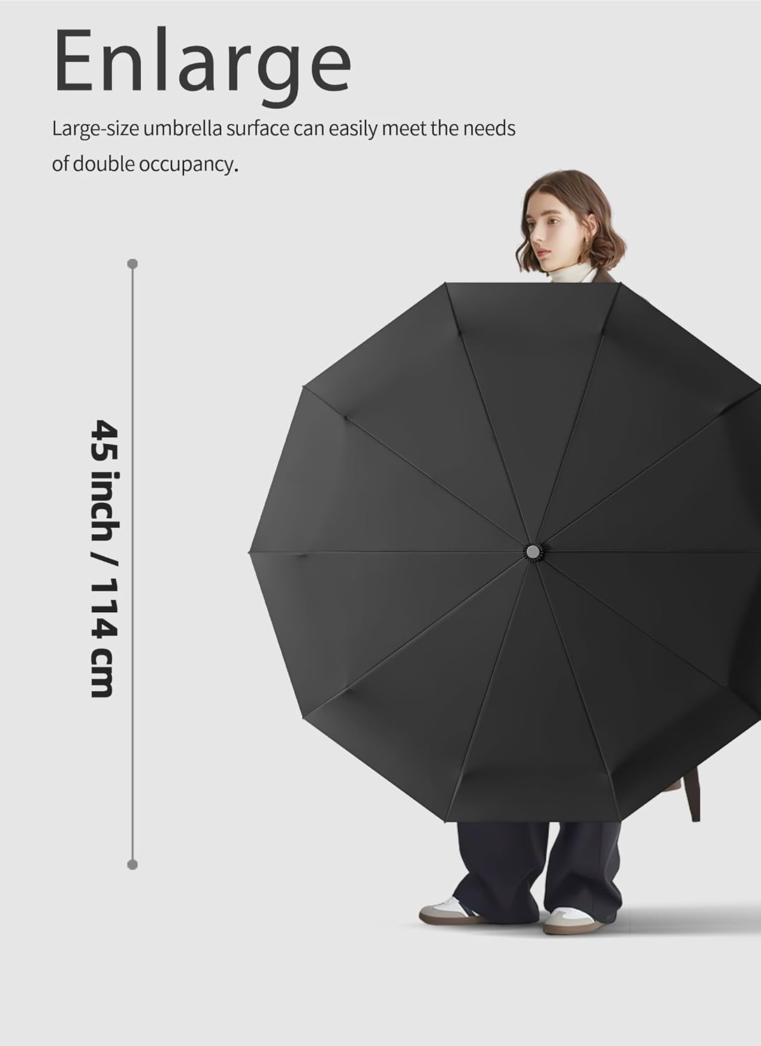 Rain Cats Large Umbrella 45 Inch diameter Umbrellas for rain Strong10 Ribs Fiberglass Windproof big Compact Automatic portable Folding Travel/Thick Fabric/Wood handle