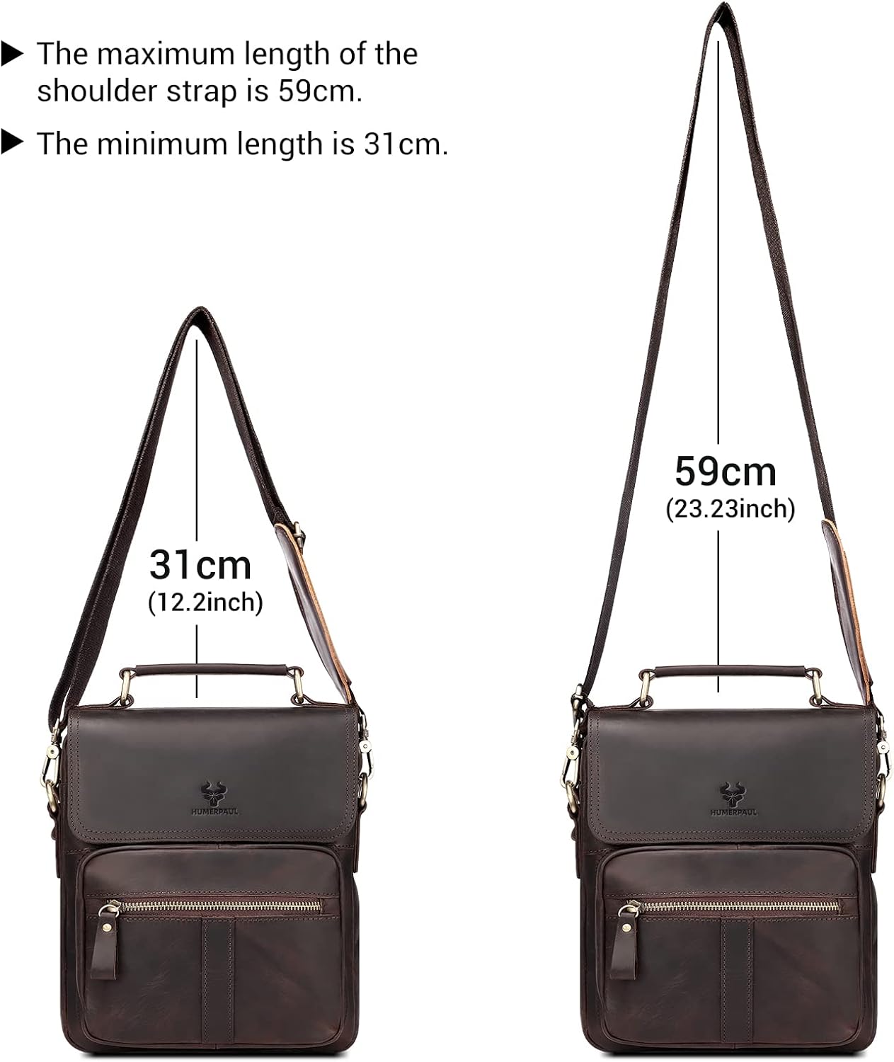 Leather Messenger Bag for Men, Shoulder Crossbody Bag with Adjustable Straps for Work Business