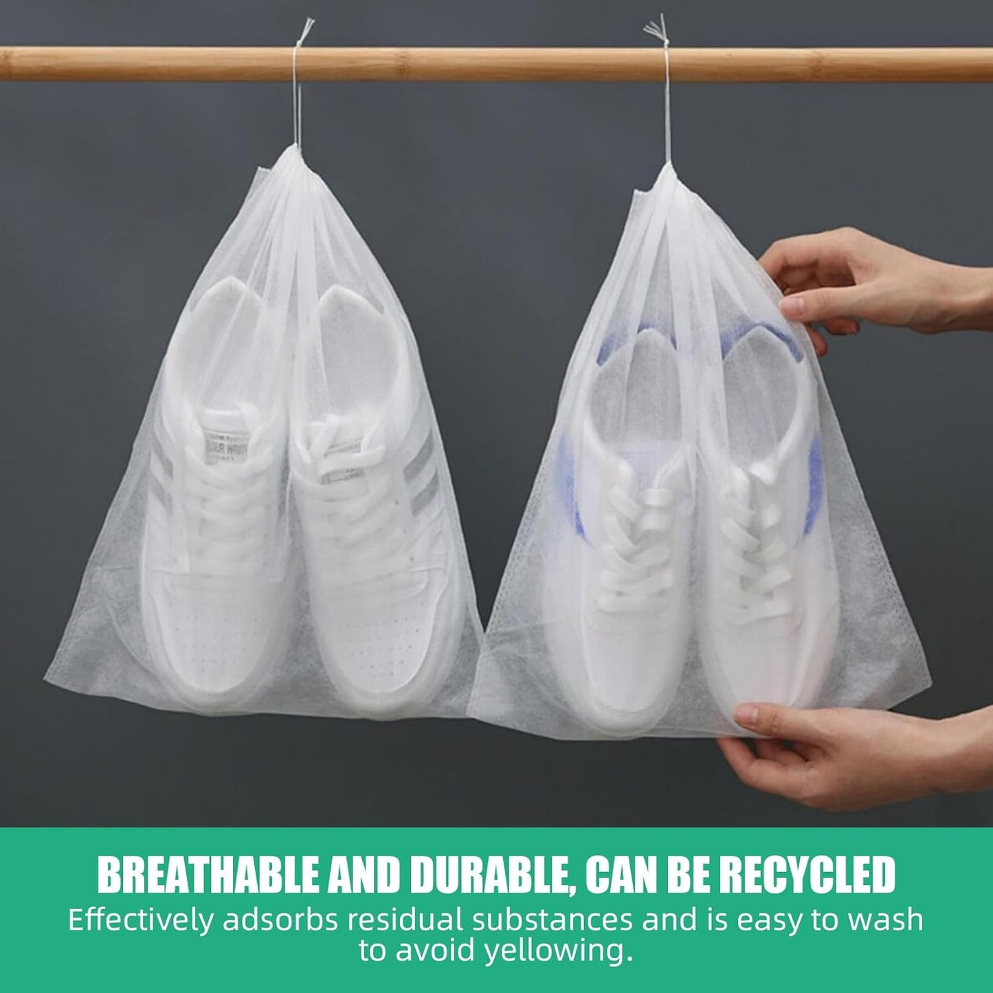 100 Pack Shoe Bags for Travel, 20 x 16 Inch Large Dust Bags for Handbags, Non Woven Travel Shoe Bags for Packing in Suitcase, Drawstring Breathable Shoe Travel Bag, Dust Cover for Storage