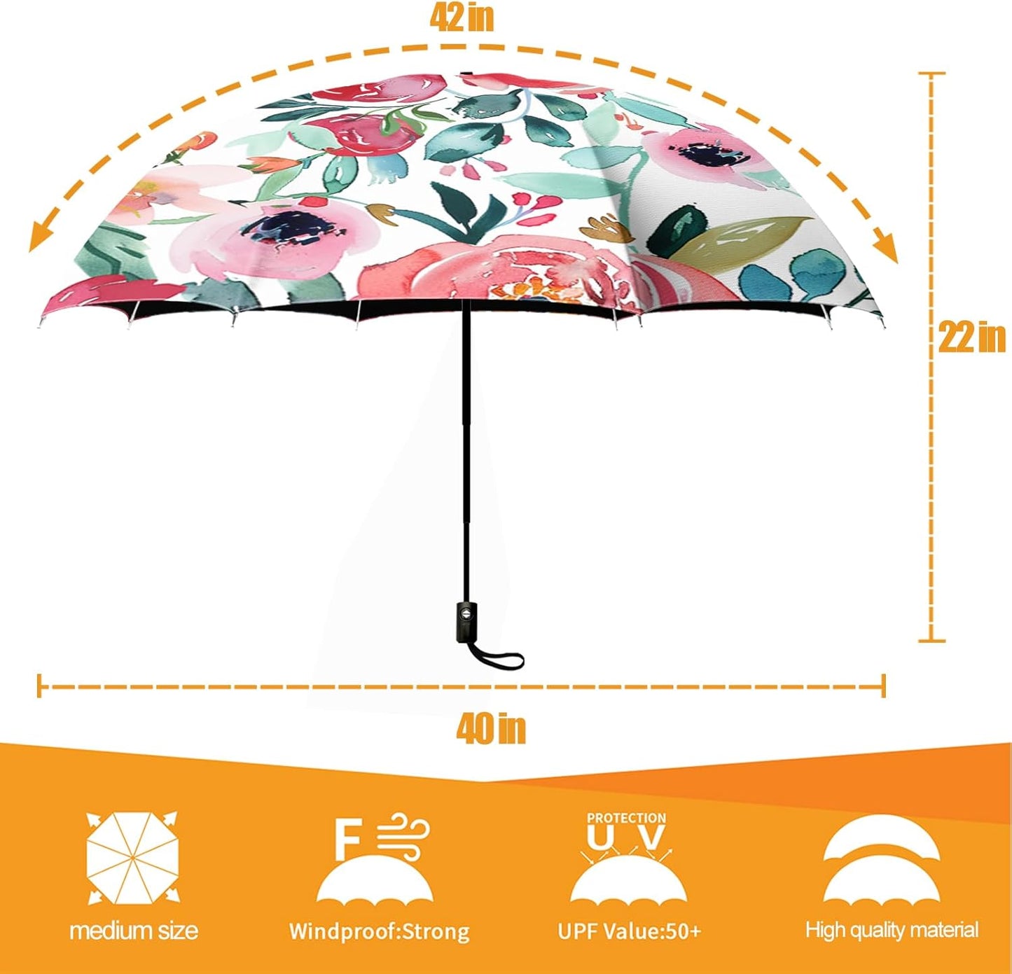 Small Compact Travel Automatic Folding Umbrella for Women, Portable Lightweight, Rain, Wind, UV Sun Shade