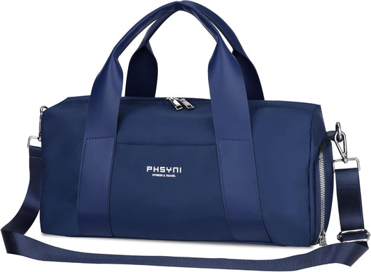 Compact Sports Gym Bag for Women and Man, Cute Mini Duffle Bag with Wet Pocket & Shoes Compartment, Personal Item Travel Workout Bag, 16"-Small, Navy