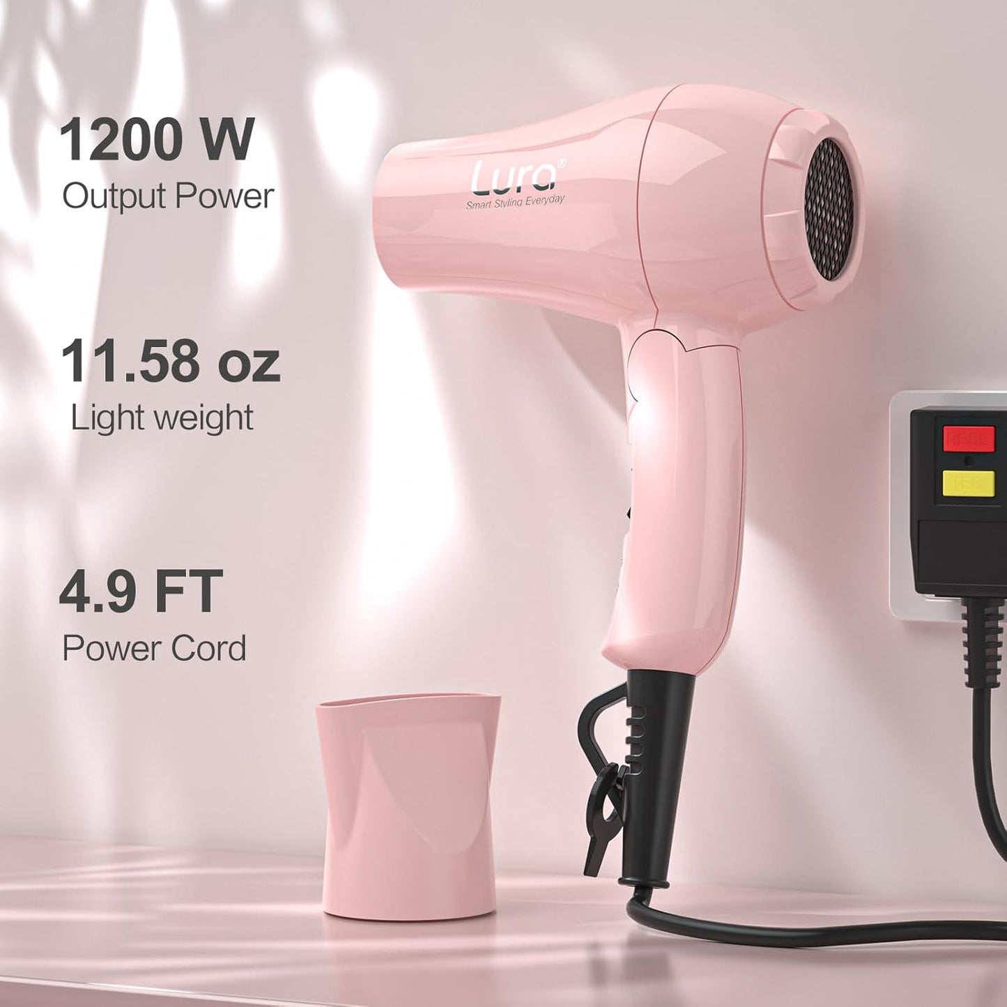 Foldable Travel Hair Dreyr Mini:Dual Voltage Lightweight Blow Dryer with Pouch,1200w Compact Pink Small Hair Dryer for Acrylic Paint Pouring(Light Pink)