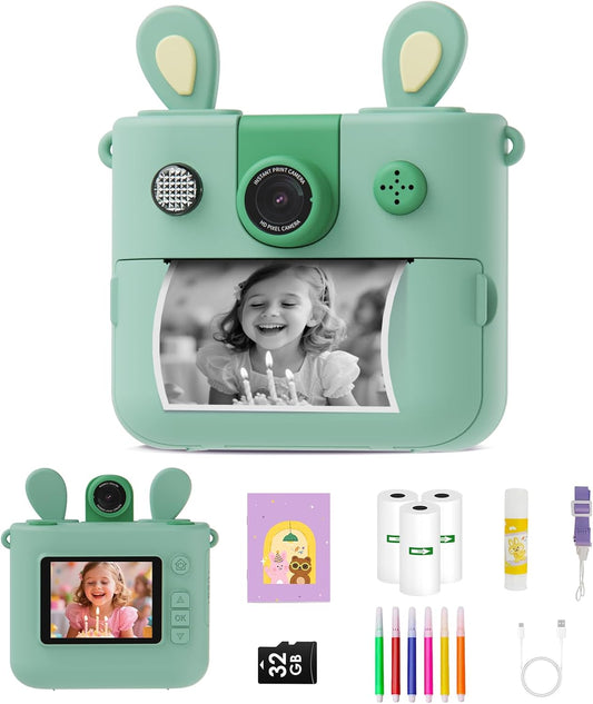 ORGSTA Kids Instant Print Camera for Boys and Girls 1080P HD Toddler Digital Camera with 3 Rolls Print Paper&32G Card, Christmas Birthday Gift Toys for Age 3-16 Kids Portable Travel Digital Camera Toy