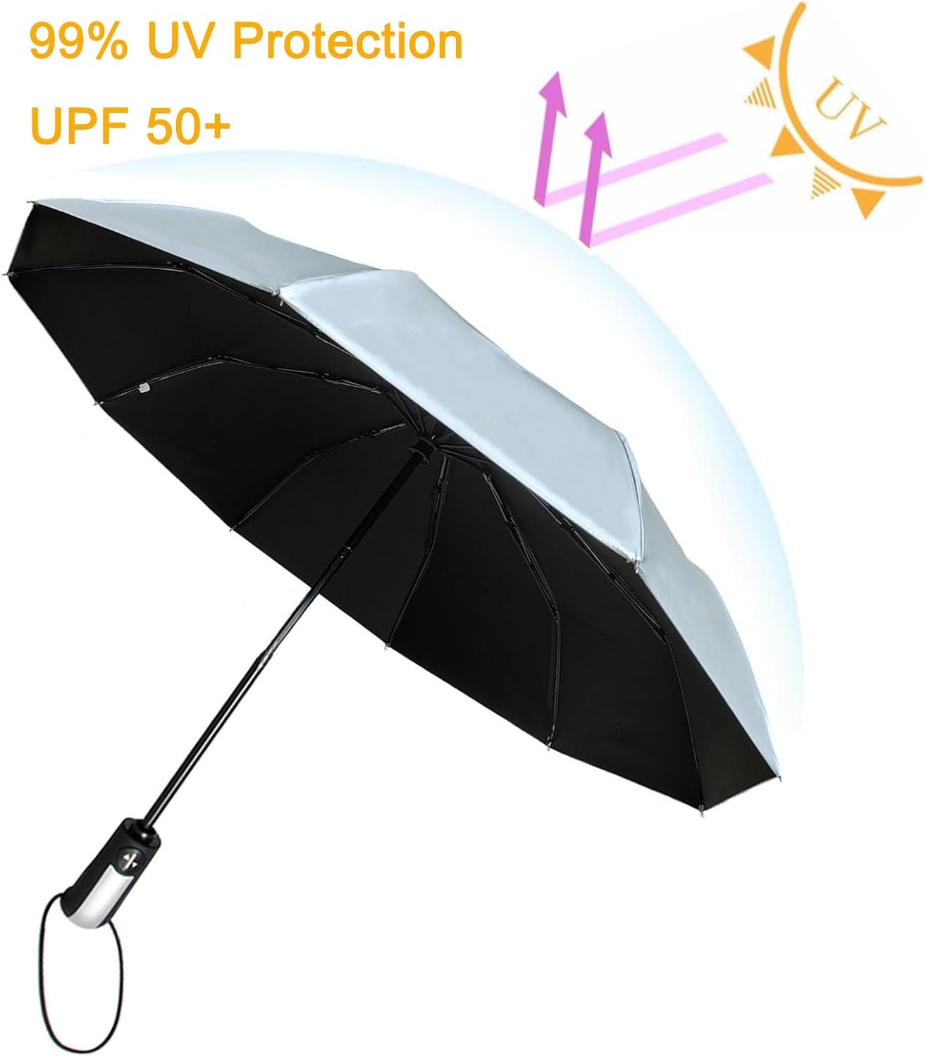 TradMall 2 Pack Travel Umbrella Windproof 46/56 Inches Large Canopy Reinforced Fiberglass Ribs Auto Open & Close