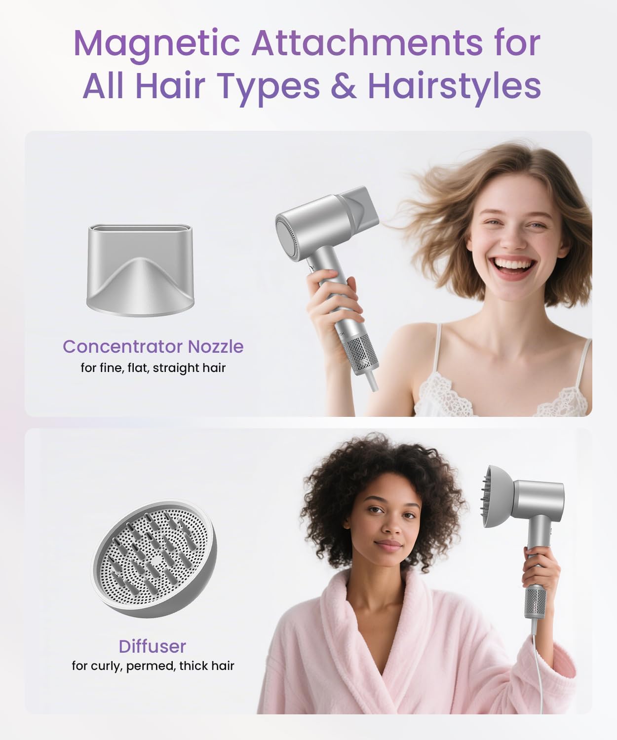 Hair Dryer Blow Dryer with Diffuser Nozzle, Fast Drying, 200 Million Negative Ionic for Hair Care, No Heat Damage, Low Noise Quiet, Durable Compact Lightweight Hairdryer for Women Home Travel