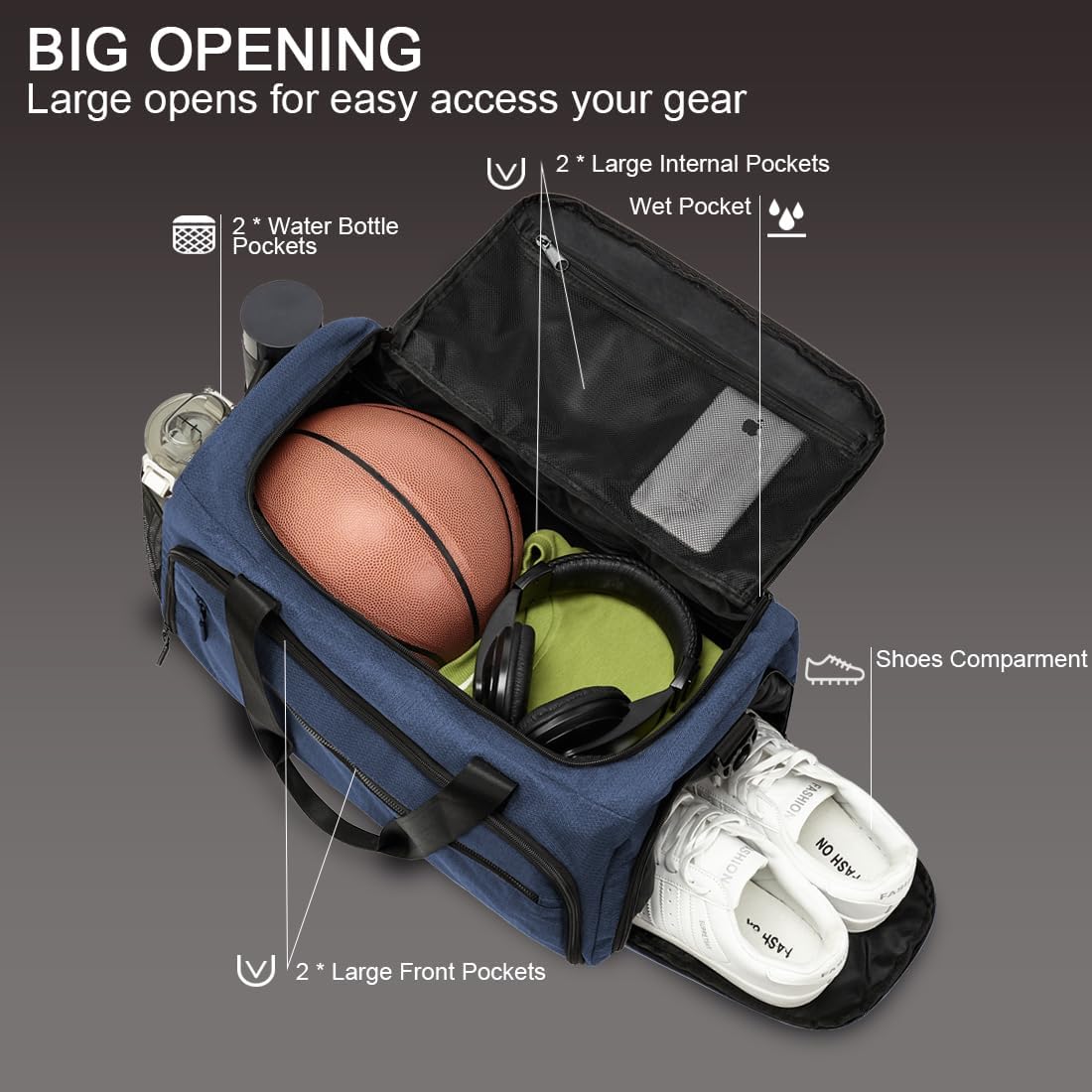 Gym Bag for Men Women, Small Fitness Workout Sports Bag with Wet Pocket & Shoes Compartment, Water Resistant Overnight Weekender Duffel Bag