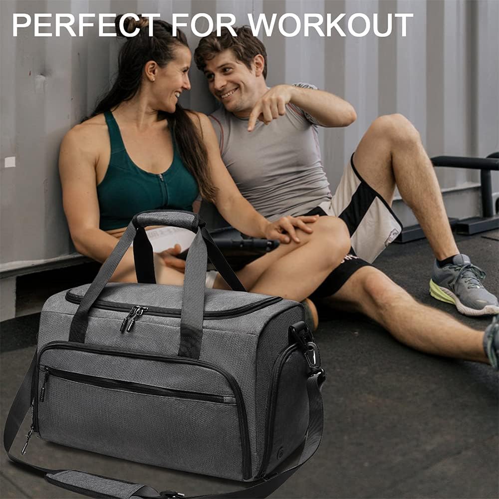 Gym Bag for Men Women, Small Fitness Workout Sports Bag with Wet Pocket & Shoes Compartment, Water Resistant Overnight Weekender Duffel Bag