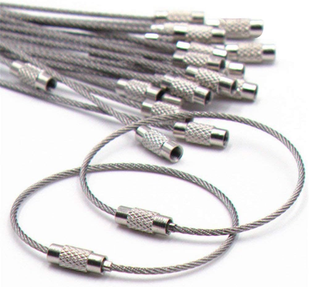 100pcs Stainless Steel Wire Keychains Aircraft Cable Cable Key Ring for Hanging ID Tags or Luggage Tags,6.3 inch 2mm
