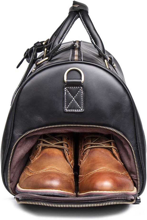 Leather Travel Luggage Bag, Mens Duffle Retro Carry on Handbag(Black, 22 Inch)