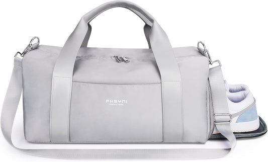 Gym Bag for Men and Women with Shoe Compartment & Wet Pocket - Duffle Bag for Travel Sports Fitness Workout Athletic, 19" Medium, Neutral Grey