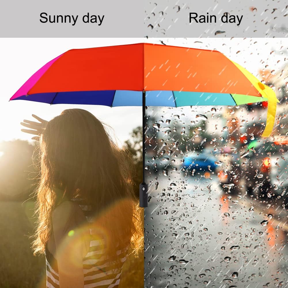 LEAGERA Rainbow Umbrella for Adults - 2 Pack, Smal Travel Umbrellas for Rain&Sun, Small, Compact, Light, Folding and Portable Rainbow Umbrella For Backpack Umbrella, Automatic Open &Close