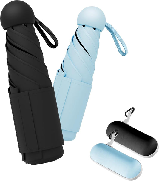 Travel Mini Umbrella Compact Small & Lightweight, UV Rain Protection, Pocket-Sized Folding Umbrellas with Quickdraw & Case for Men Women & Kids Backpack