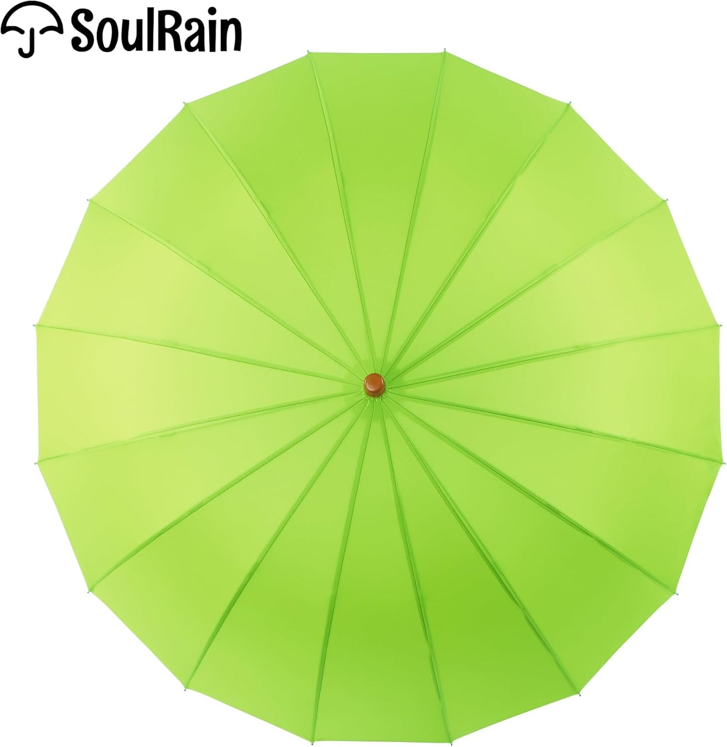 SoulRain 16 Ribs 48" Stick Umbrella Auto Open Solid Color Fashionable and Simple，Arc Classic Wood Handle，Windproof Unbreakable Stick Rain Umbrella
