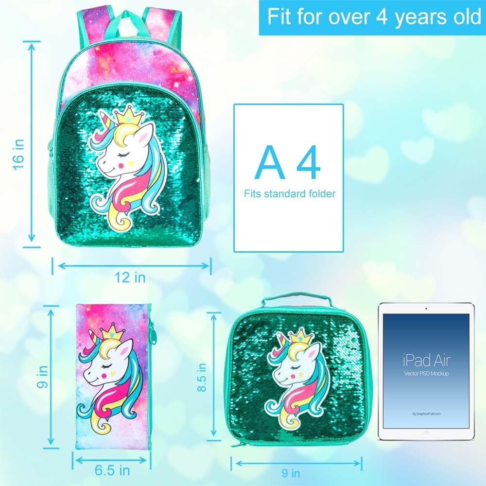 16" Backpack for Girls Boys 4-8, 3Pcs Kids Bookbag Set with Lunch Box, School Bag for Preschool Kindergarten