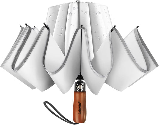 Lejorain Golf Large Inverted Umbrella - Black Big Windproof Heavy Duty Upside Down 46/50/54 Inch Compact Reverse Car Automatic Folding Reflective Umbrella