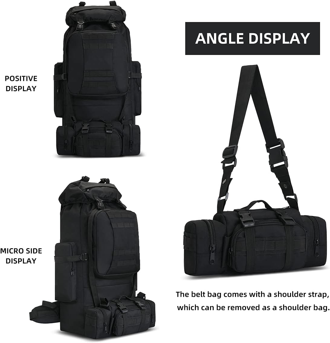 100L Camping Hiking Backpack,Molle military Tactical rucksack backpack,Waterproof Lightweight Hiking Backpack (Black)