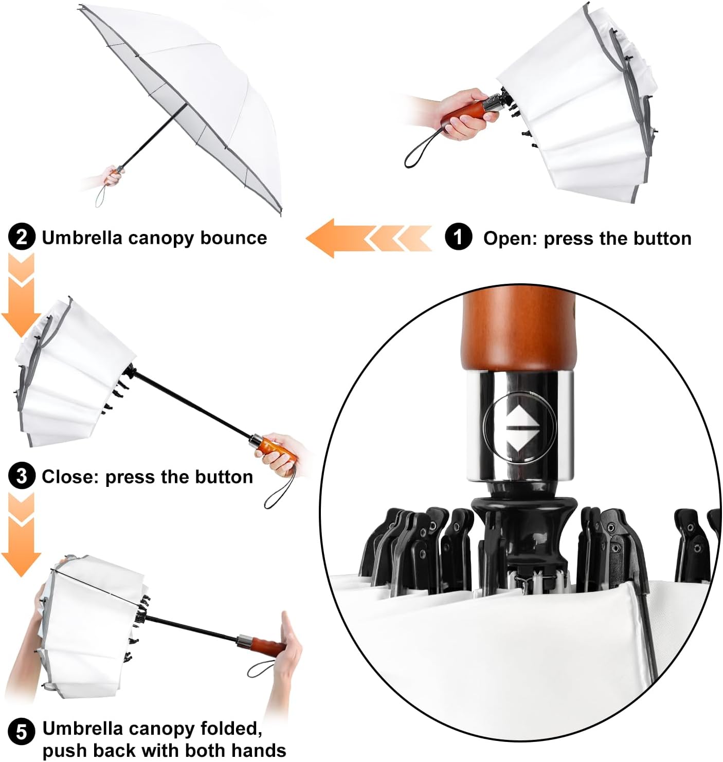 Lejorain Golf Large Inverted Umbrella - Black Big Windproof Heavy Duty Upside Down 46/50/54 Inch Compact Reverse Car Automatic Folding Reflective Umbrella