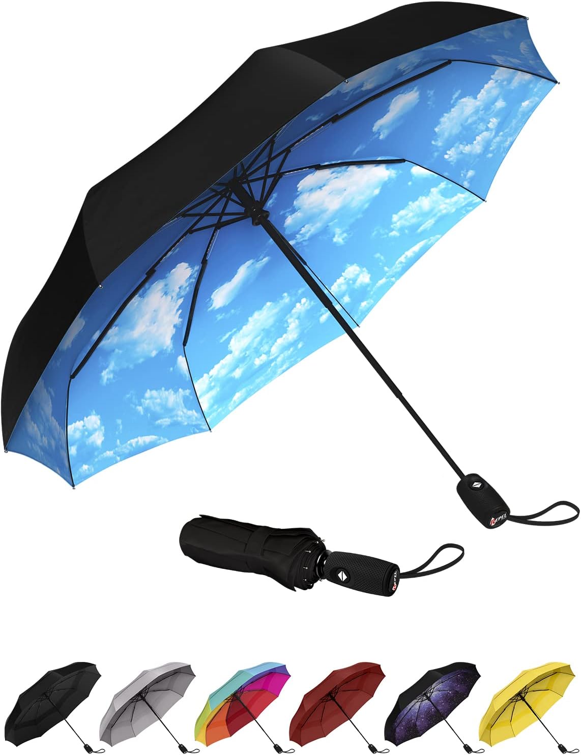 REPEL Windproof Travel Umbrella - Compact & Withstands Winds up to 85MPH , Strongest Premium Auto Folding Umbrella for Rain and Sun - Durable, Light & Portable for Women & Men , Fits Backpack & Cars