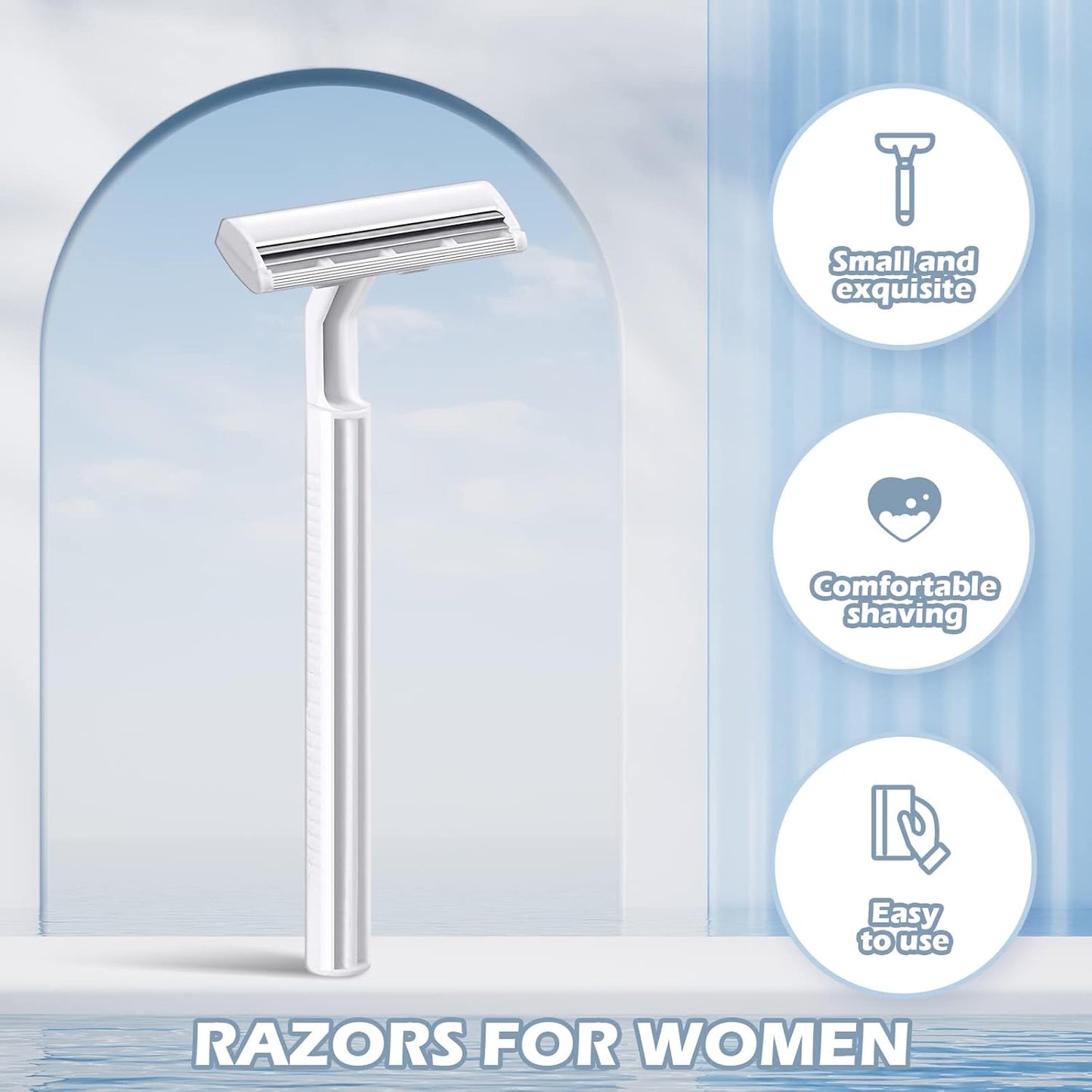 100 Pieces Disposable Razors Bulk for Women Individually Wrapped Twin Blades Shaving Razor Women Razors for Shaving Safety Hotel Guest House Travel Home Use Portable, White