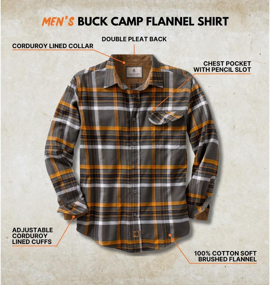 Legendary Whitetails Men's Flannel Shirt Long Sleeve Button Down 100% Cotton