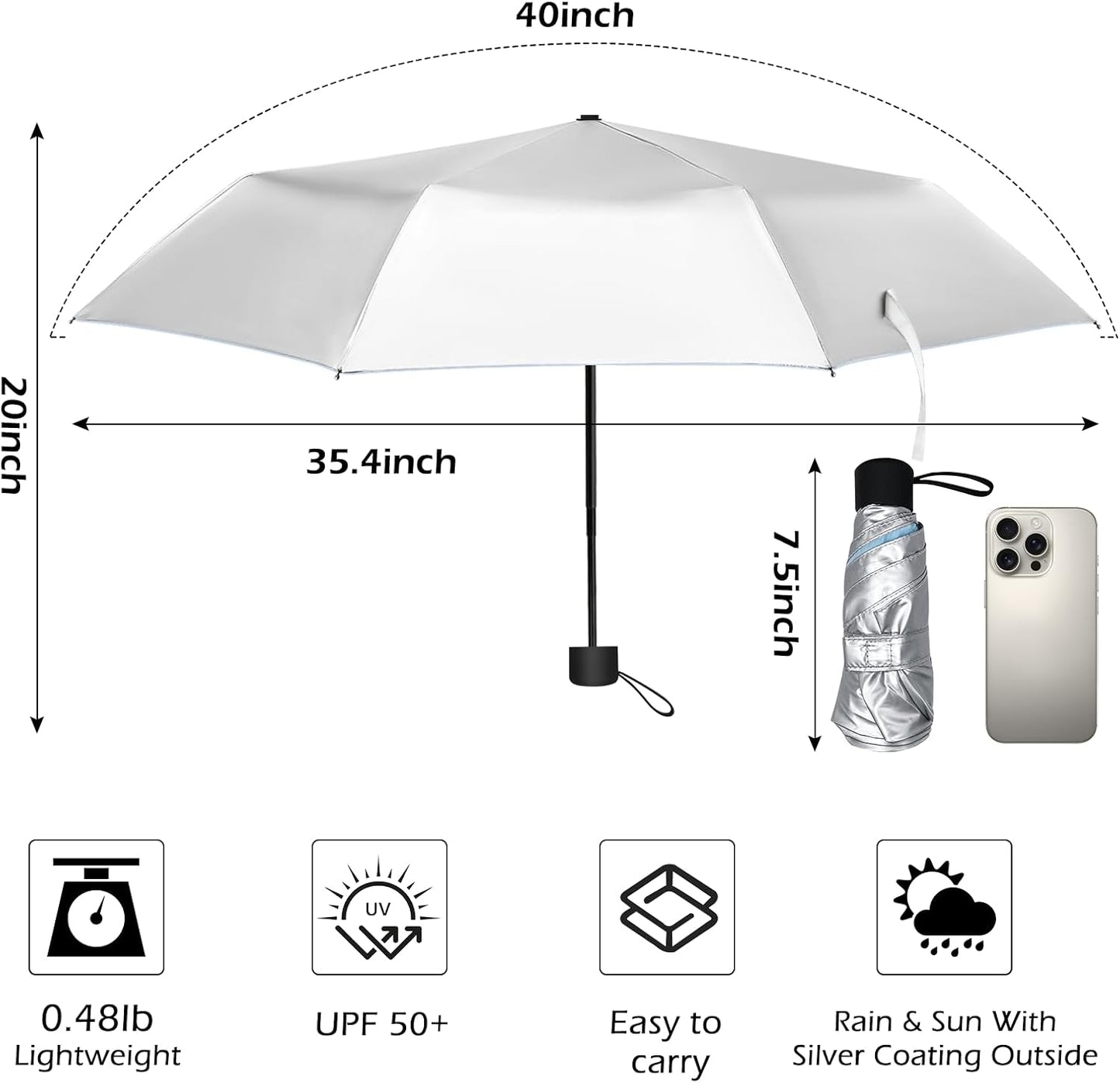 Travel Mini UV Umbrella for Purse Handbag Backpack in Small Size Sun & Rain Protection Compact Lightweight Tiny Pocket Umbrella for Kids Women Men