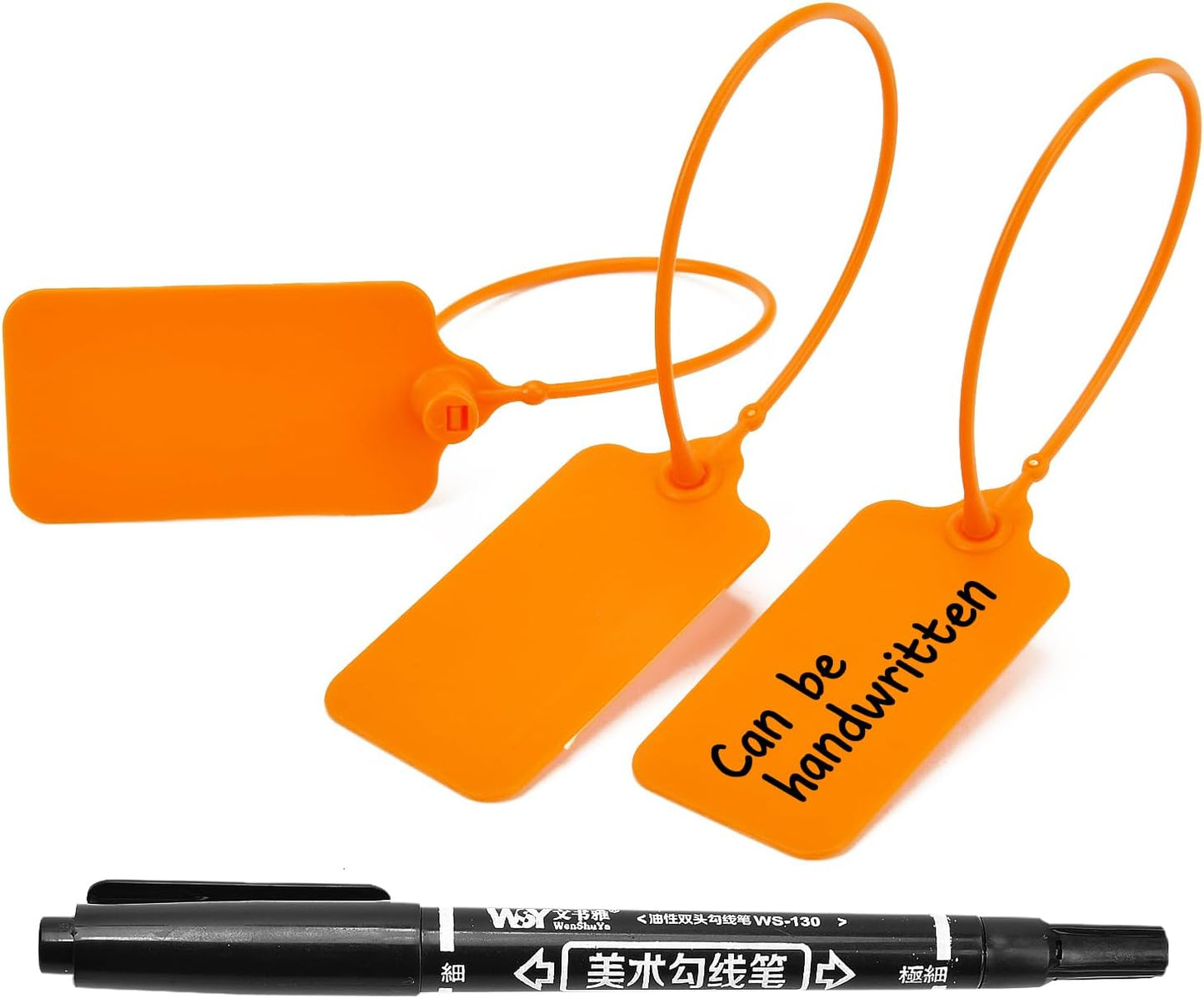 100pcs Luggage Tags Plastic Seals Shipping Label Logistics Use Sign Tie, Sealing Storage Multi Purpose Name ID Tag with Marker for Backpack, Schoolbag, Car Key (Orange)
