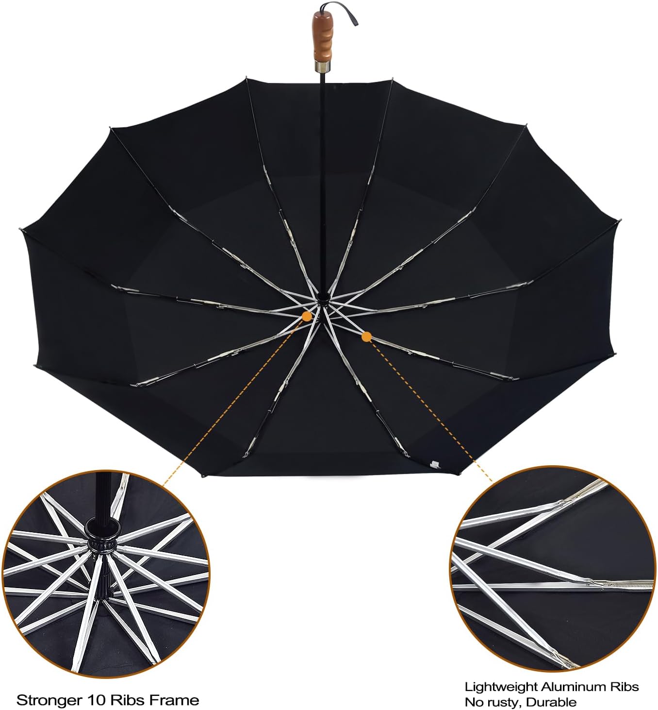 Lejorain Large Folding Golf Umbrella - Compact Mens Umbrellas Travel Rain and Windproof 54inch Collapsible Automatic Open Close Umbrella 210T Teflon Vented Double Canopy